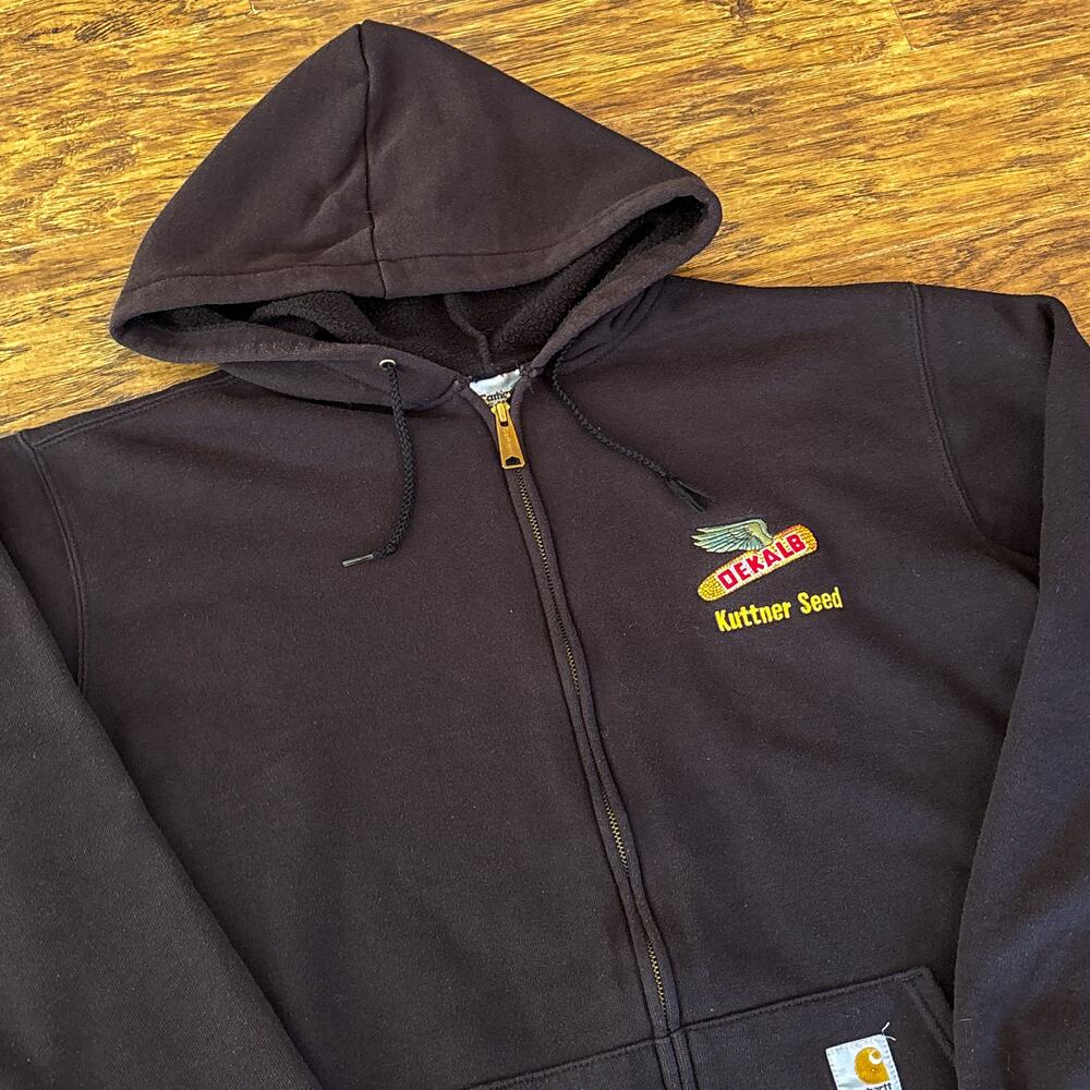Vintage Carhartt DeKalb Kuttner Seed Black Full Zip Hoodie Sweatshirt Medium